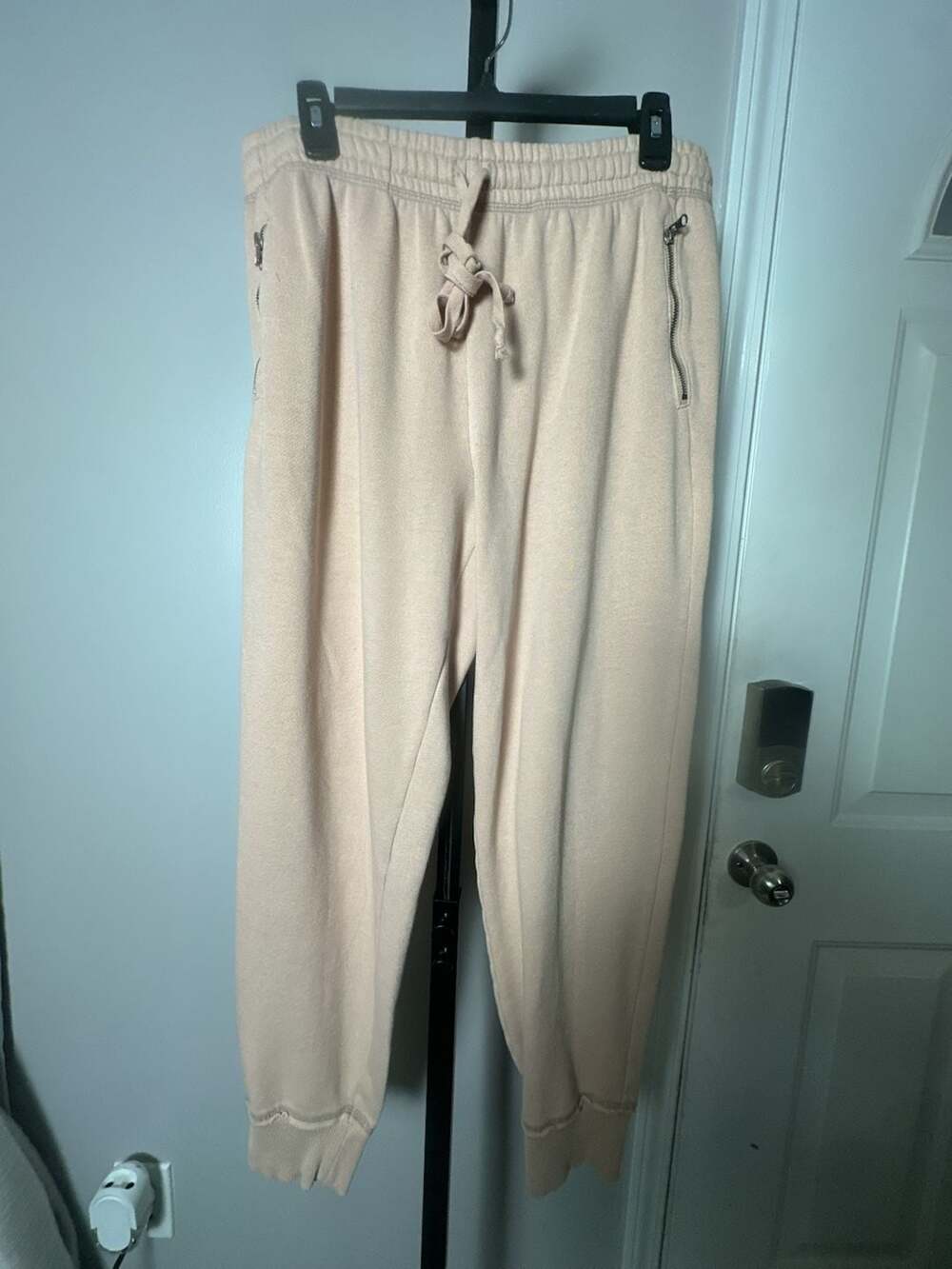 Aerie Women's Fleece Jogger Sweatpants with Zipper Pockets Tan Size XL#966